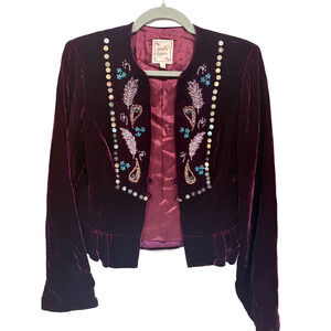 Nanette Lepore Crushed Velvet Lined Bead Sequin Jacket Peplum Boho - Sz 4